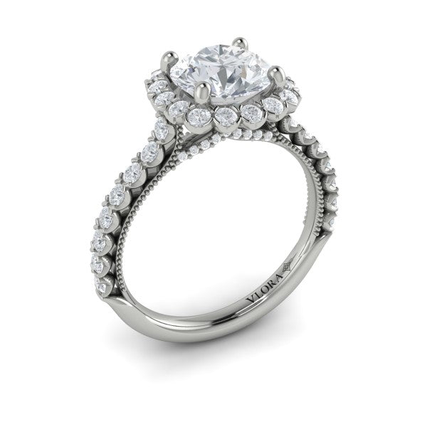 Floral Halo Round Engagement Ring