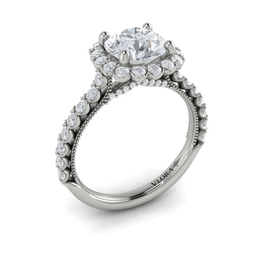 Floral Halo Round Engagement Ring