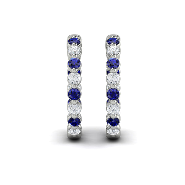 Inside Out Diamond and Blue Sapphire  Hoop Earrings