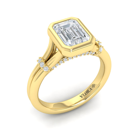 Diamond Accent Bezel Emerald Cut Engagement Ring