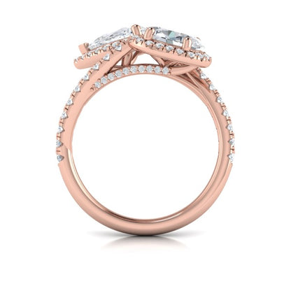 Oval and Pear Halo Toi et Moi Engagement Ring