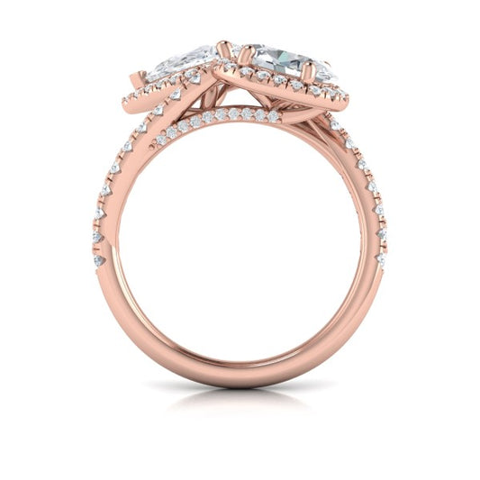 Oval and Pear Halo Toi et Moi Engagement Ring