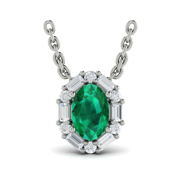 Oval Emerald and Diamond Baguette Pendant
