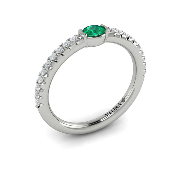 Diamond and Oval Emerald Centerstone Ring