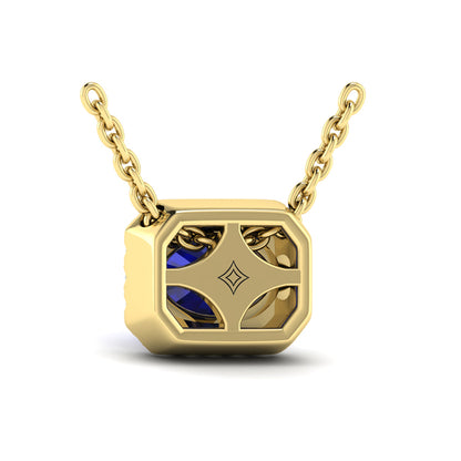 Diamond Cushion Halo and Oval Sapphire Necklace