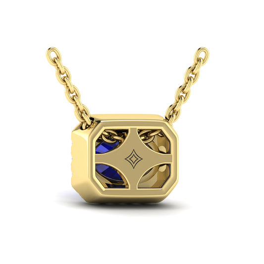 Diamond Cushion Halo and Oval Sapphire Necklace