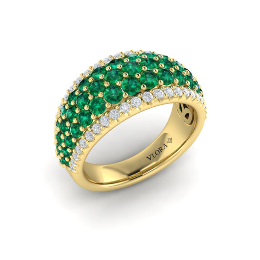 Diamond and Emerald Multi-Row Statement Ring