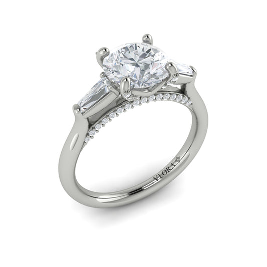 Round Three Stone Engagement Ring in Platinum by Vlora Bridal