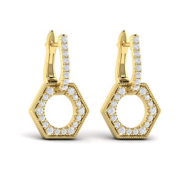 Diamond Open Honeycomb Drop Earrings