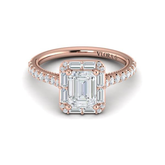 Deco Elegance Emerald Cut Halo Engagement Ring
