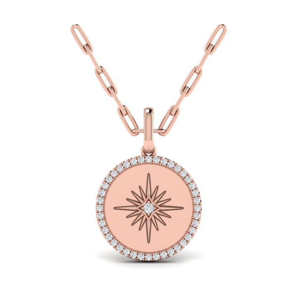 Center Starburst Diamond and Bezel Pendant Necklace