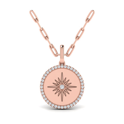 Center Starburst Diamond and Bezel Pendant Necklace