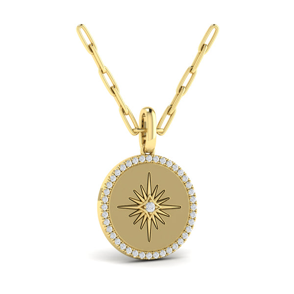 Center Starburst Diamond and Bezel Pendant Necklace
