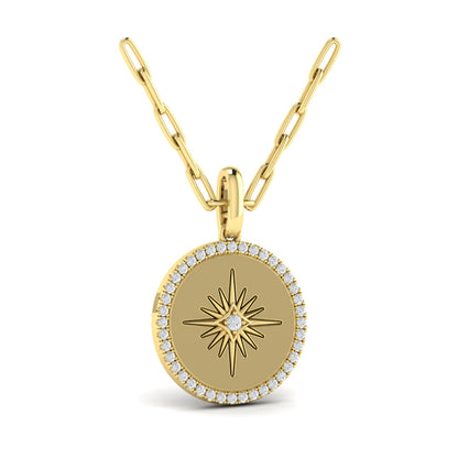 Center Starburst Diamond and Bezel Pendant Necklace