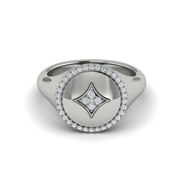 Center Star Diamonds and Bezel Signet Ring