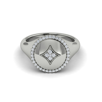 Center Star Diamonds and Bezel Signet Ring