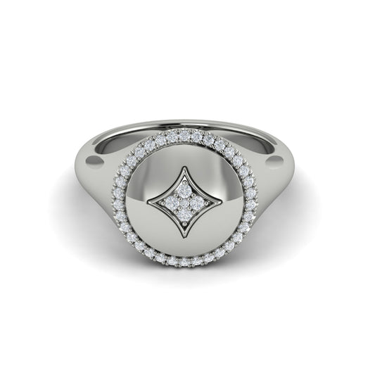 Center Star Diamonds and Bezel Signet Ring