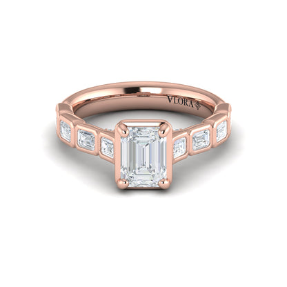 Emerald Cut Bezel Engagement Ring with Bezel Set Accent Diamonds