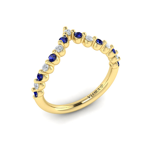 Diamond and Blue Sapphire Chevron Ring
