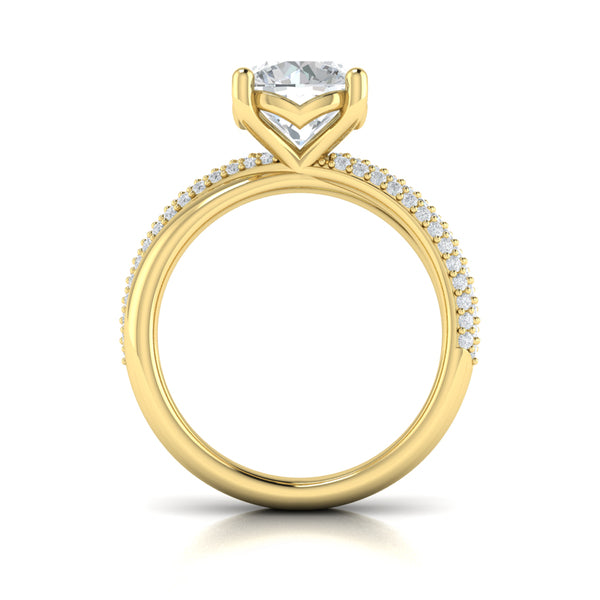 Round Straight Row Engagement Ring in 14K Yellow Gold by Vlora Bridal