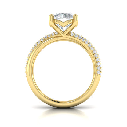 Round Straight Row Engagement Ring in 14K Yellow Gold by Vlora Bridal