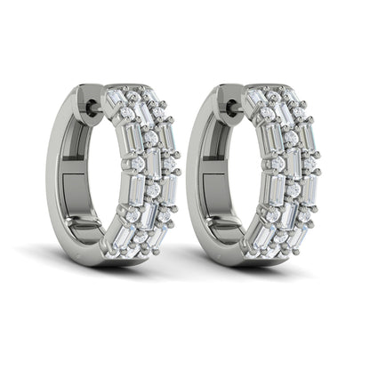 Baguette and Round Diamond Huggie Earrings