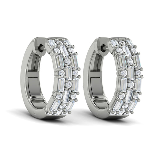 Baguette and Round Diamond Huggie Earrings