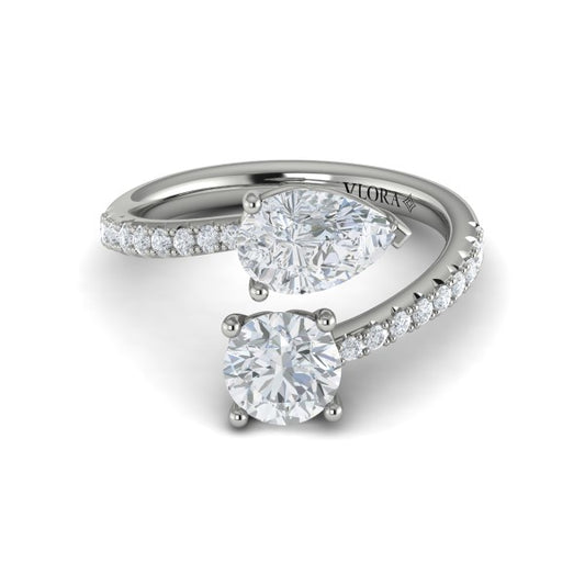 Kissing Round and Pear Two Stone Engagement Ring