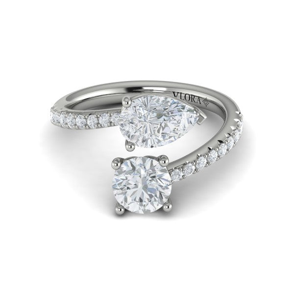 Kissing Round and Pear Two Stone Engagement Ring