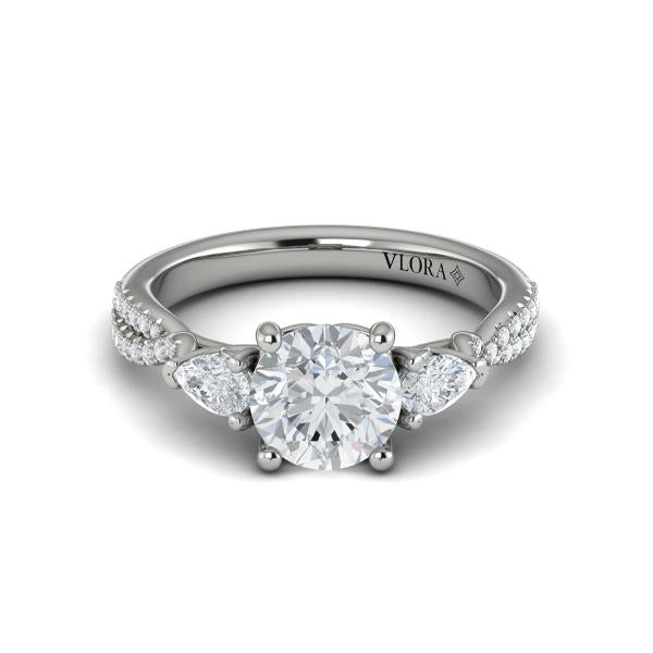 Round Three Stone Engagement Ring in Platinum by Vlora Bridal