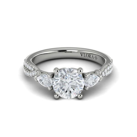 Round Three Stone Engagement Ring in Platinum by Vlora Bridal