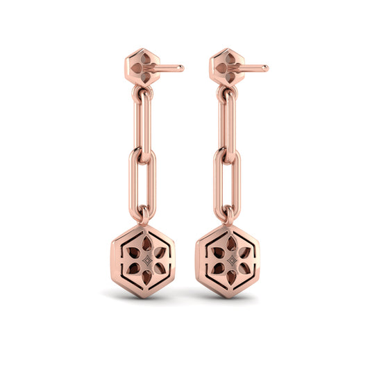 Diamond Honeycomb Link Long Drop Statement Earrings