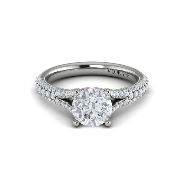 Round Classic, Split Shank Engagement Ring in Platinum by Vlora Bridal