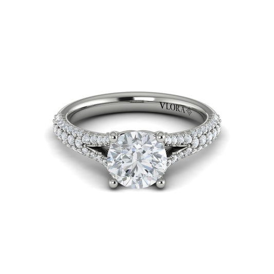 Round Classic, Split Shank Engagement Ring in Platinum by Vlora Bridal
