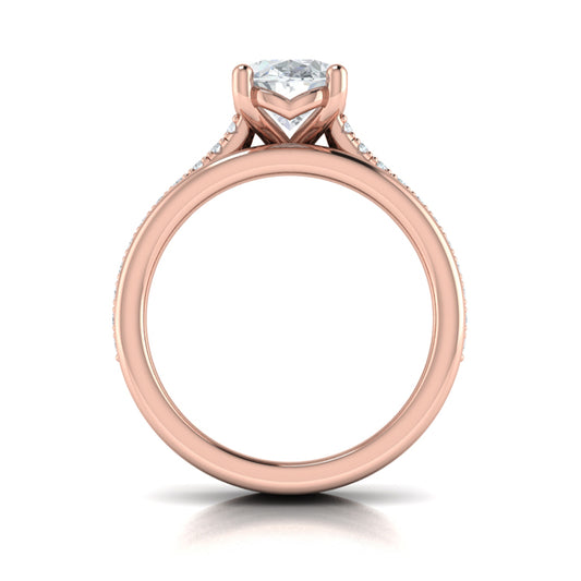 Triple Band Pave Oval Engagement Ring