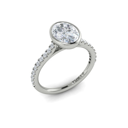 Oval Classic, Bezel Engagement Ring in Platinum by Vlora Bridal