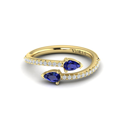 Diamond and Pear Blue Sapphire Wrap Ring