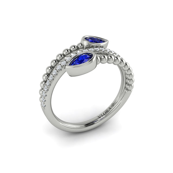 Bezel Set Pear shaped Sapphire and Diamond Wrap Ring