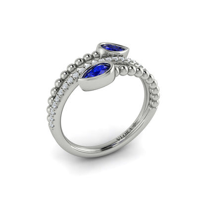 Bezel Set Pear shaped Sapphire and Diamond Wrap Ring