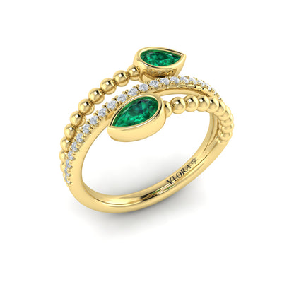 Double Pear Shaped Emerald and Diamond Wrap Ring