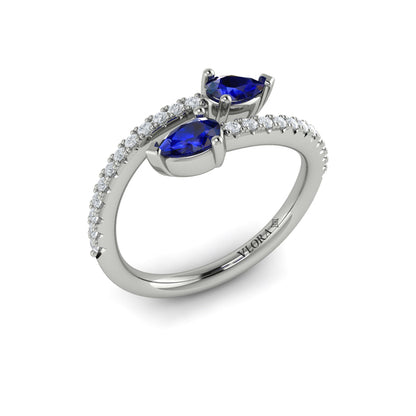 Diamond and Pear Blue Sapphire Wrap Ring