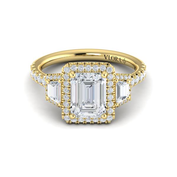 Trio Emerald Cut Halo Engagement Ring