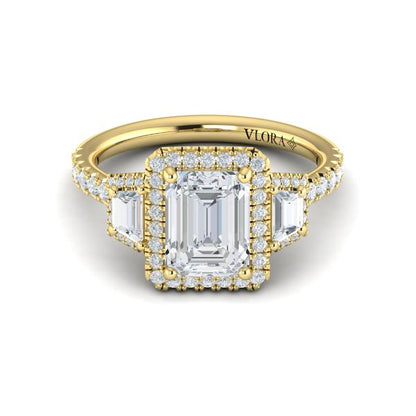 Trio Emerald Cut Halo Engagement Ring