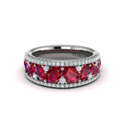 Oval Ruby and Pavé Diamond Band