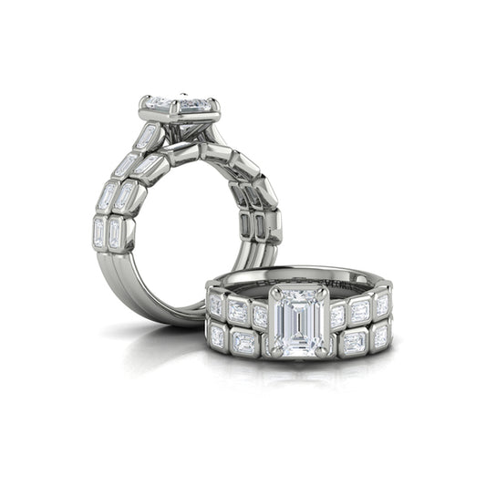 Emerald Cut Bezel Engagement Ring with Bezel Set Accent Diamonds