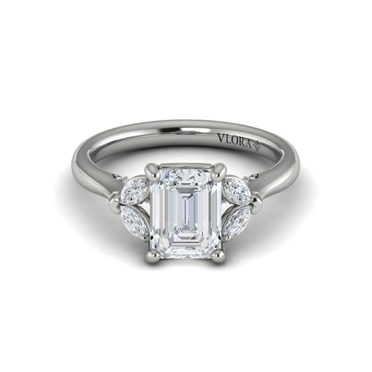 Emerald Cut Diamond Engagement Ring with Marquise Side Diamonds
