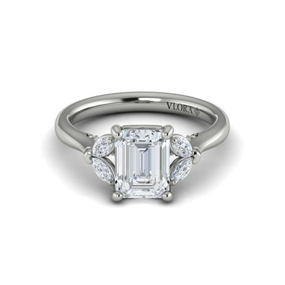 Emerald Cut Diamond Engagement Ring with Marquise Side Diamonds