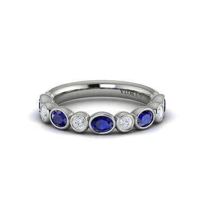 Oval and Round Bezel Set Diamond and Sapphire Ring