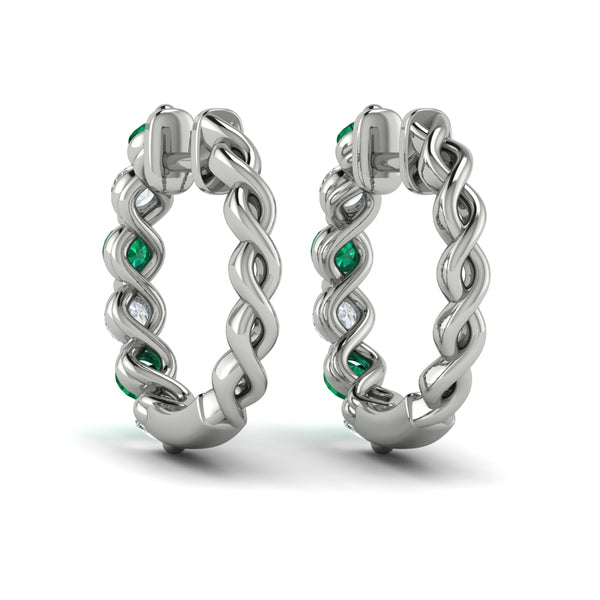 Diamond and Emerald  Twist Hoop Earrings