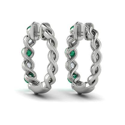 Diamond and Emerald  Twist Hoop Earrings